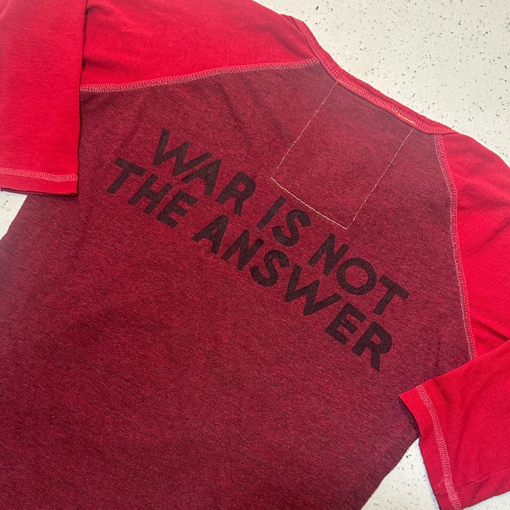 Rare Aviator Nation baseball tee / WAR IS NOT THE ANSWER text & graphic - Picture 2 of 15